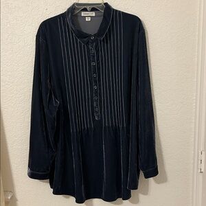 Coldwater Creek Midnight Blue Velvet Pintuck/Pleated Shirt/ Tunic Size M